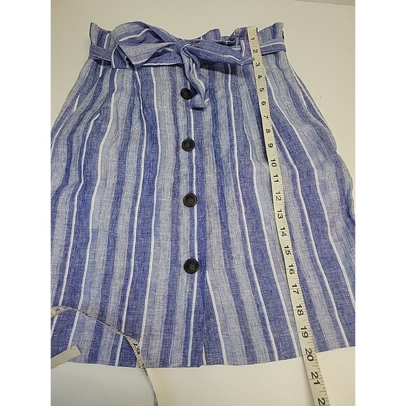 H&M‎ Womens Size 4 Linen Blend Button Front Blue Skirt Pockets - Picture 4 of 10